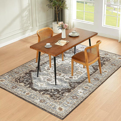 Waschbarer Teppich Vintage Kurzflor Braun 120x170CM