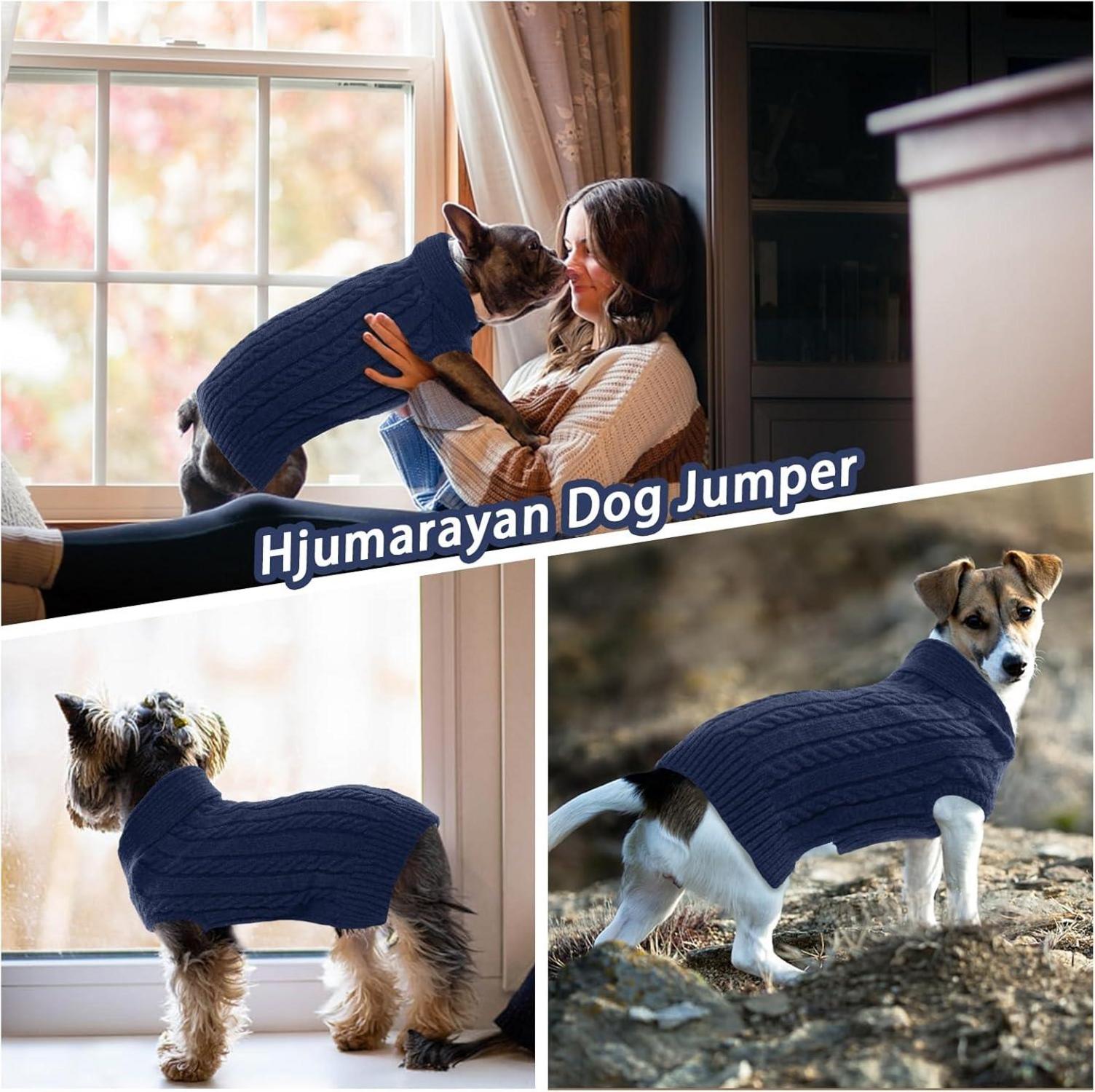 Hundepullover Stricken Weich Warm Revers XS Marineblau