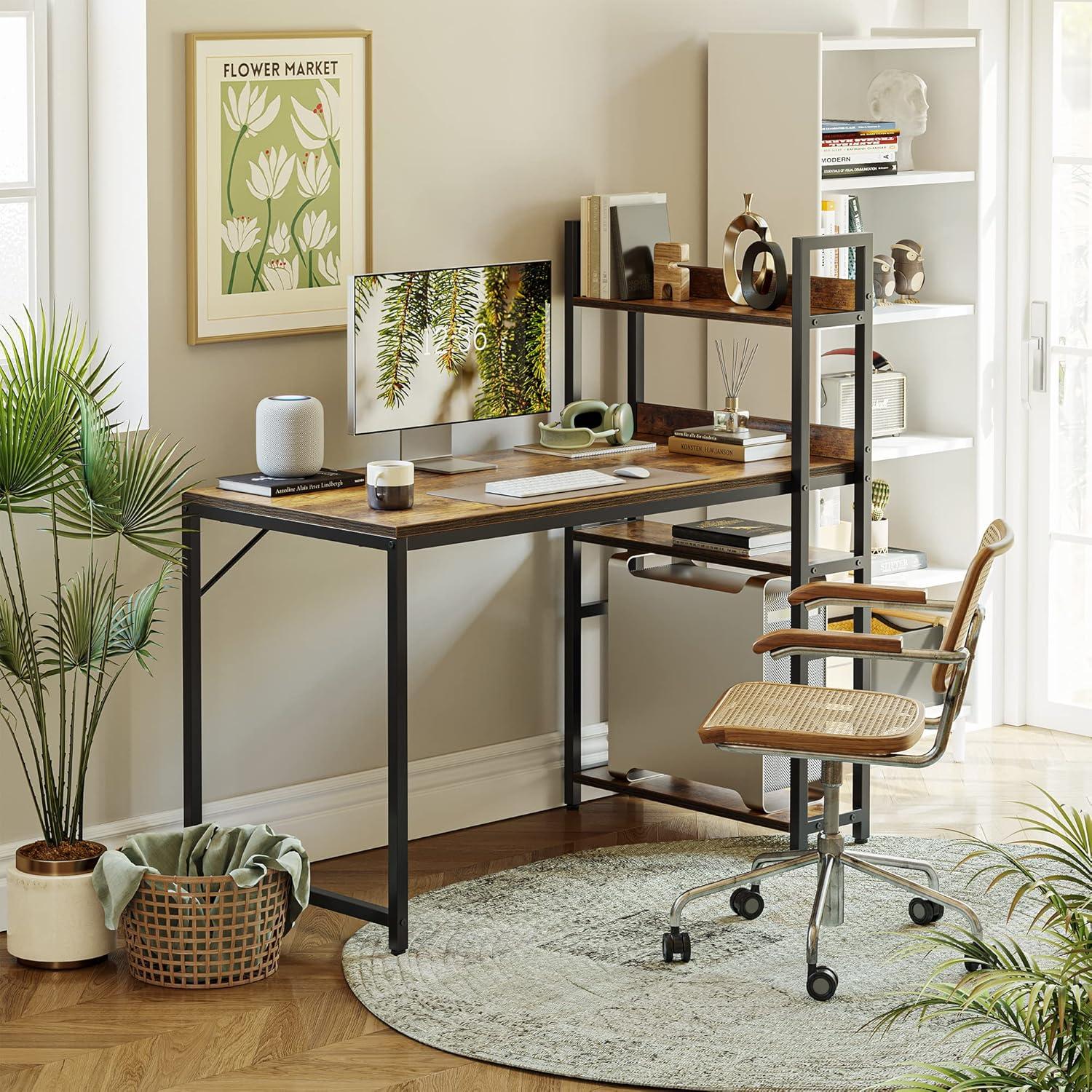 Computertisch mit Regalen Melamin Stahl Braun 120cm