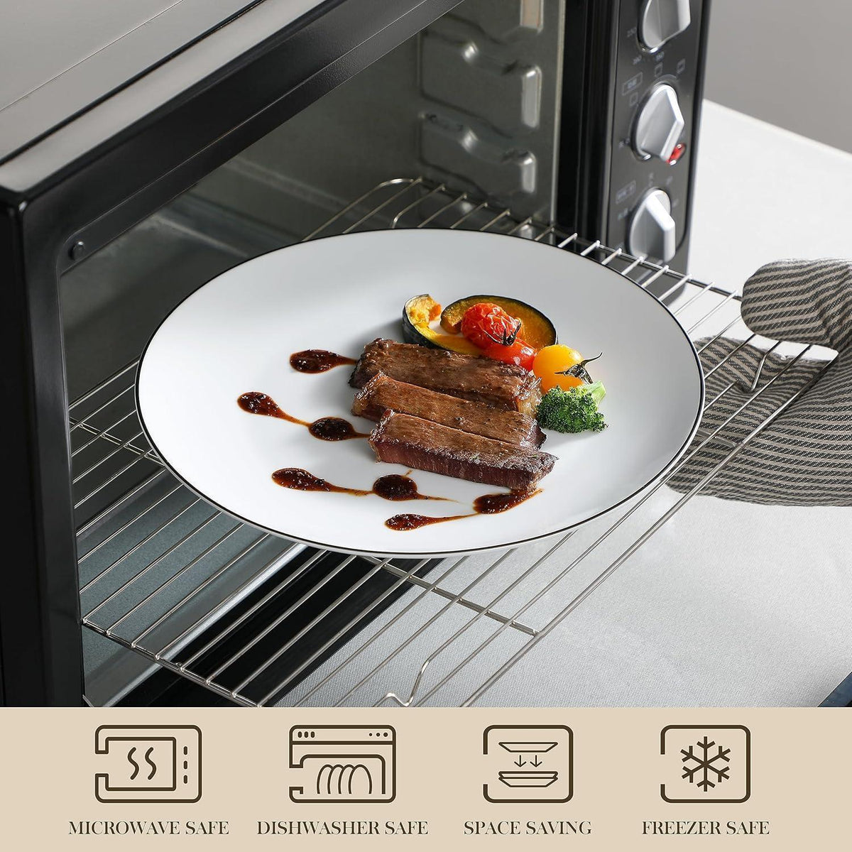 Geschirrset 24-teilig für 6 Personen, modern, weiß mit schwarzem Rand