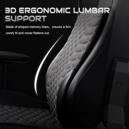 Ergonomischer Gaming Stuhl mit 3D-Lordosenstütze, Schwarz
