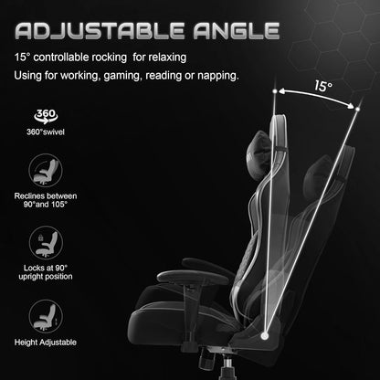 Ergonomischer Gaming Stuhl mit 3D-Lordosenstütze, Schwarz