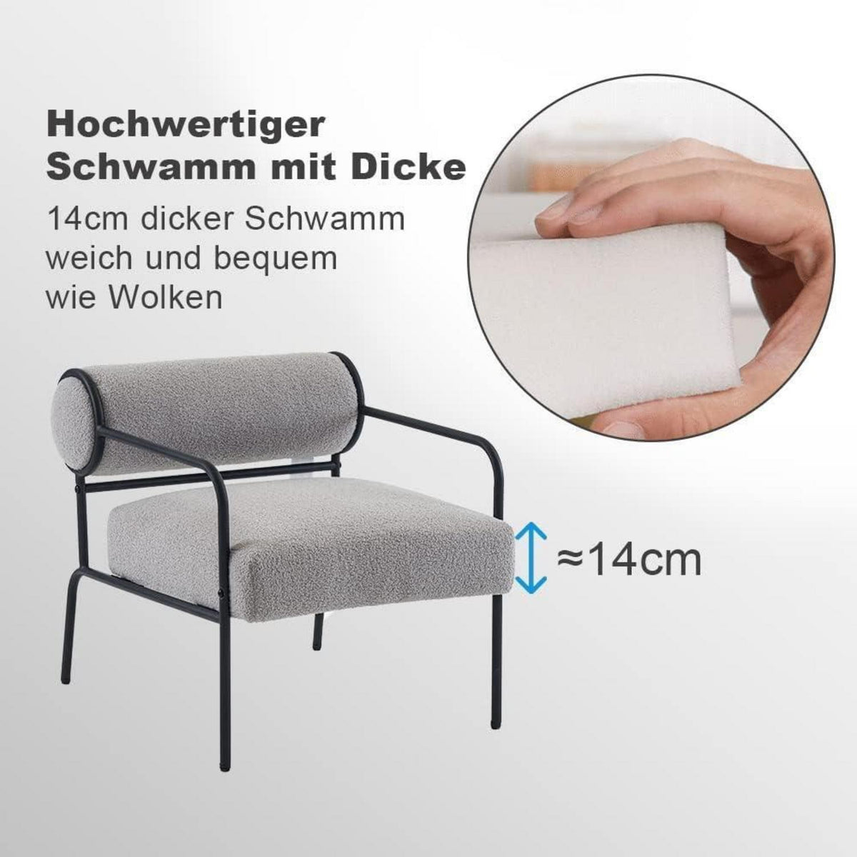 Mingone Loungesessel Grau - Bequemer Teddy Sessel für Wohnzimmer