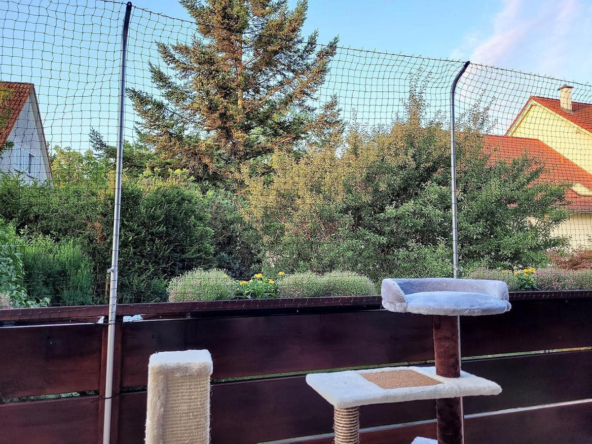 Gekufa Katzennetz für Balkon 6x3m schwarz, drahtverstärktes Katzenschutznetz mit Zubehör