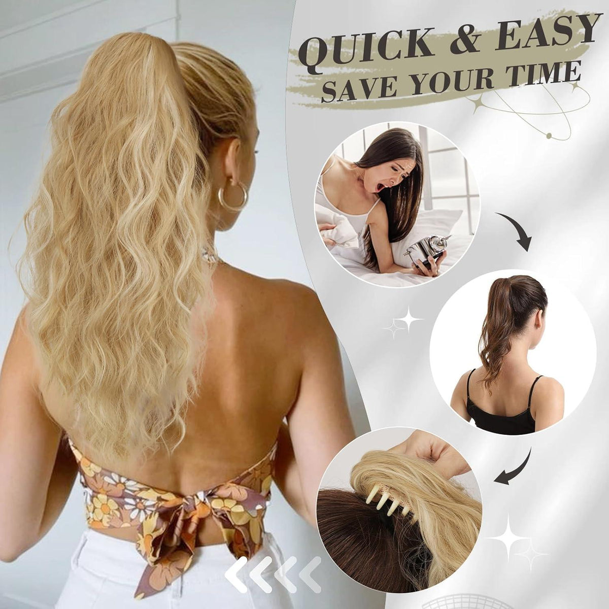 Lockige Pferdeschwanzverlängerung - 45cm Natürliches Haarclip - Synthetisch