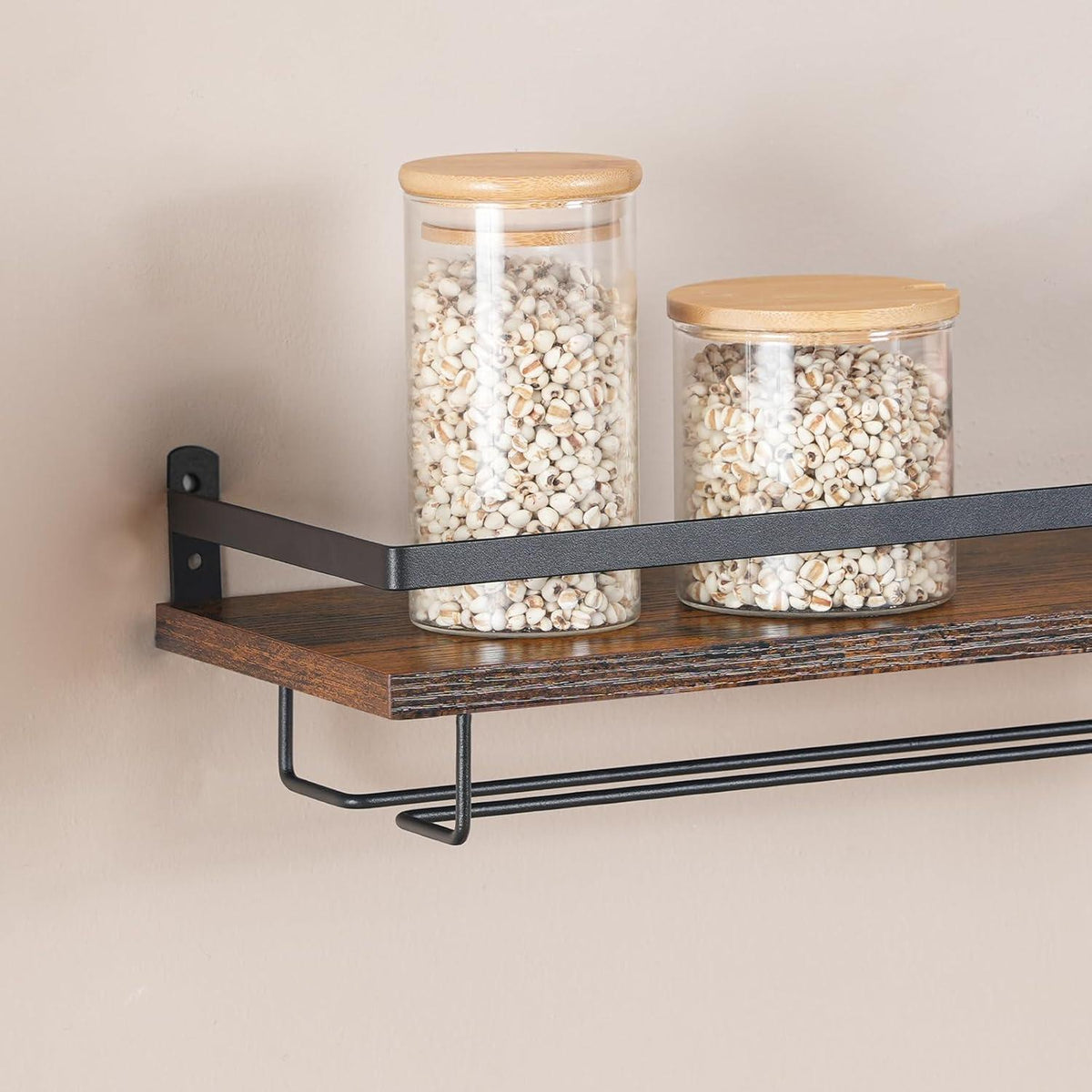 HOOBRO Wand-Weinregal 3er Set mit Glashalter, Vintagebraun