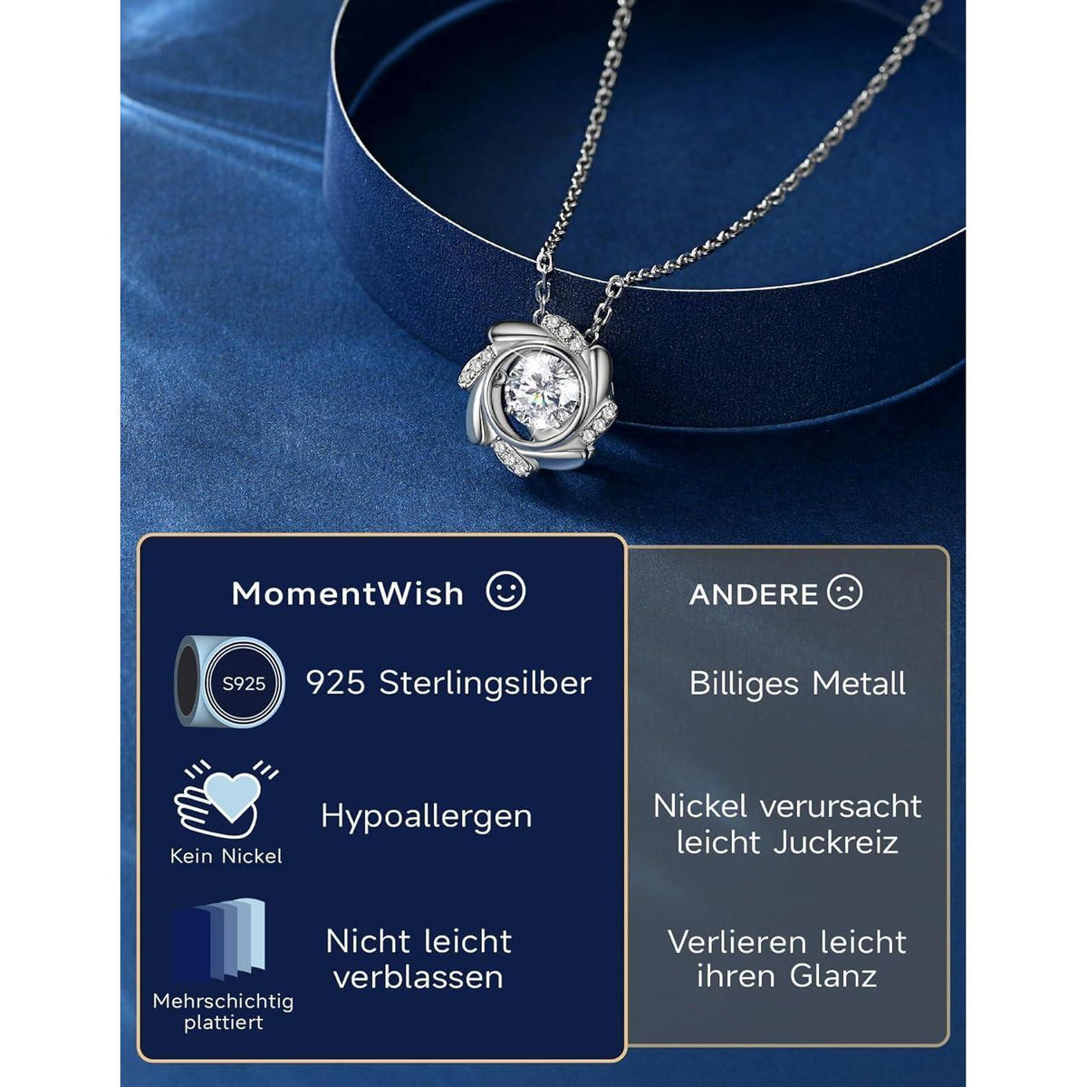 Moissanit Halskette Damen 925 Silber Windmühle Tanzender Stein Geschenk