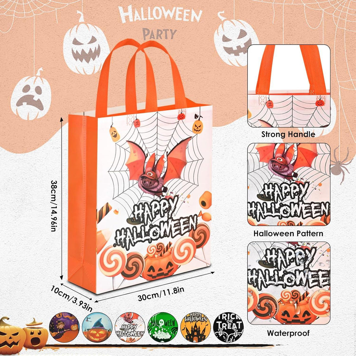 Halloween Geschenktüte Tasche Groß 6 Stk Süßigkeit Griffen