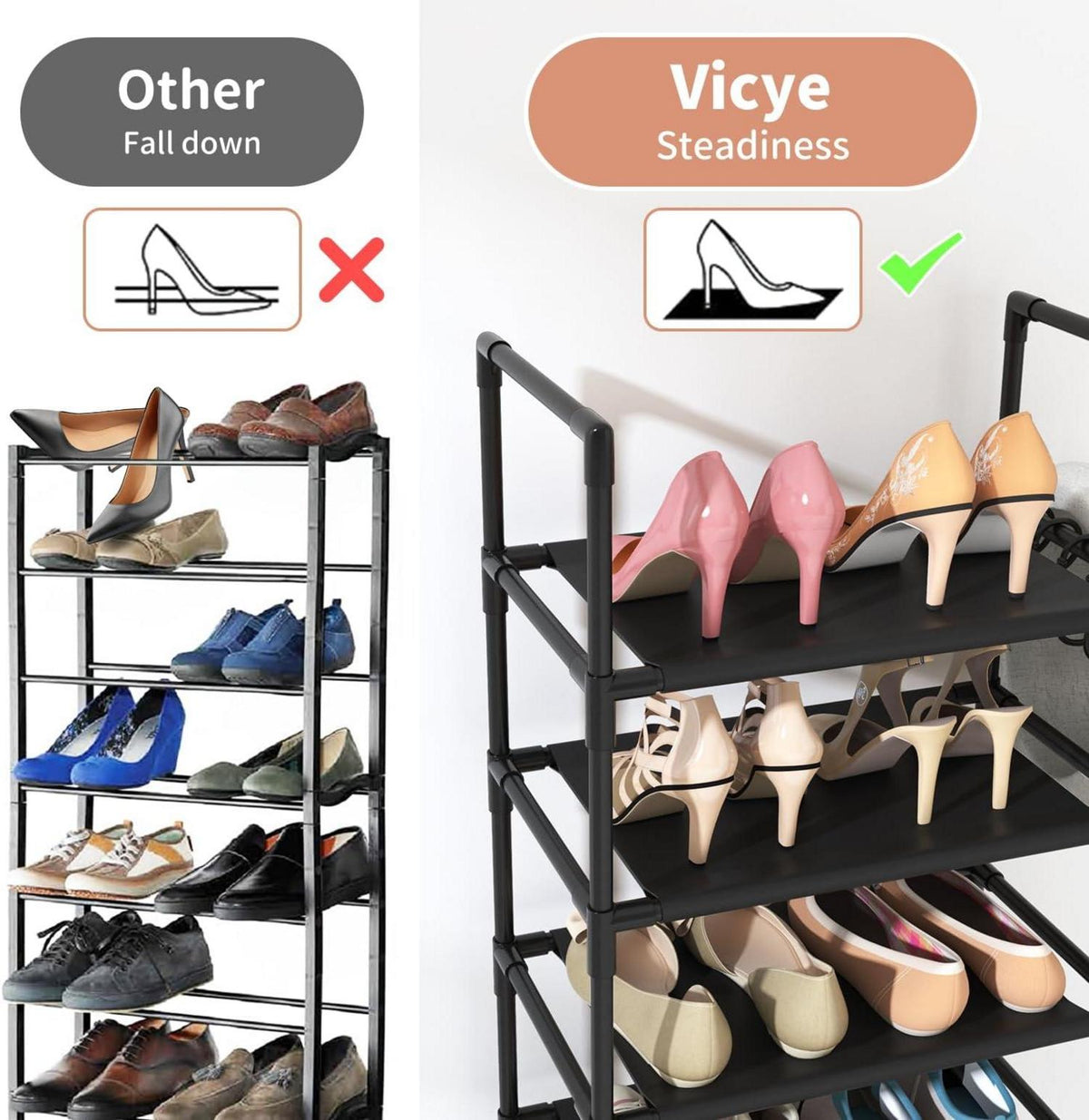 Schuhregal mit 10 Ebenen für 20-25 Paar Schuhe, offener Schuhschrank