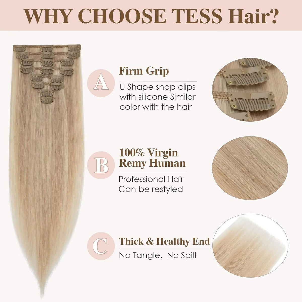 Echthaar Clip-In Extensions Hellblond/Goldblond Balayage 50cm