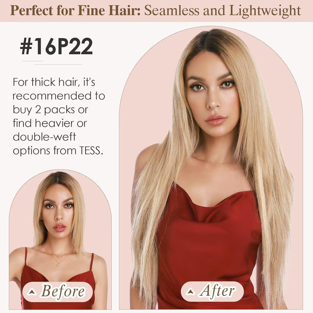 Echthaar Clip-In Extensions Hellblond/Goldblond Balayage 50cm