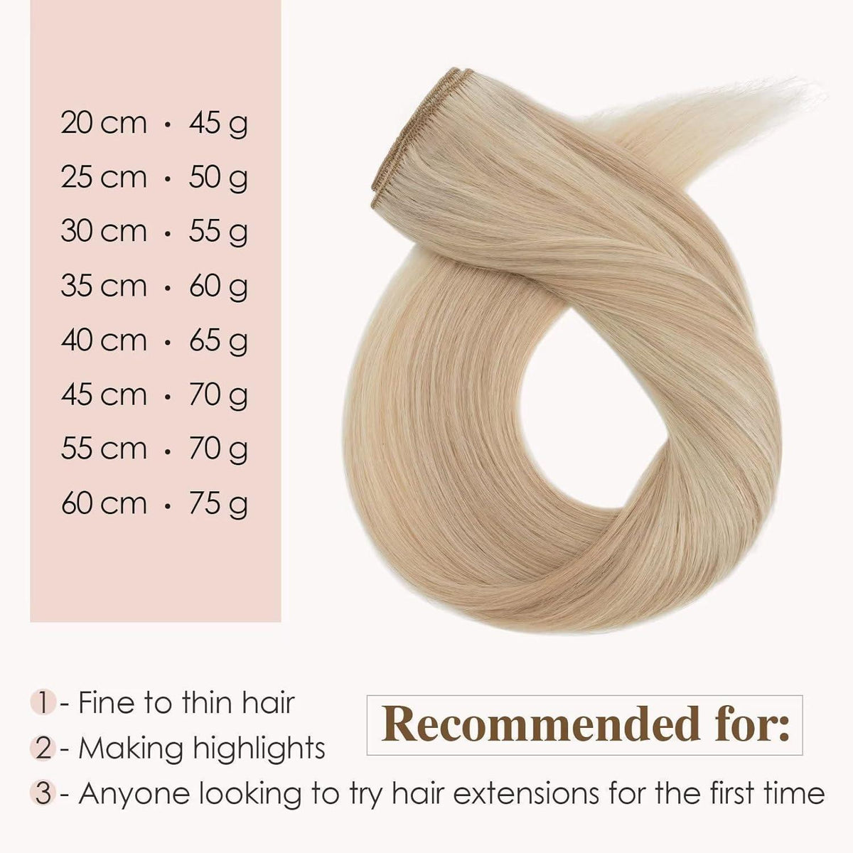 Echthaar Clip-In Extensions Hellblond/Goldblond Balayage 50cm