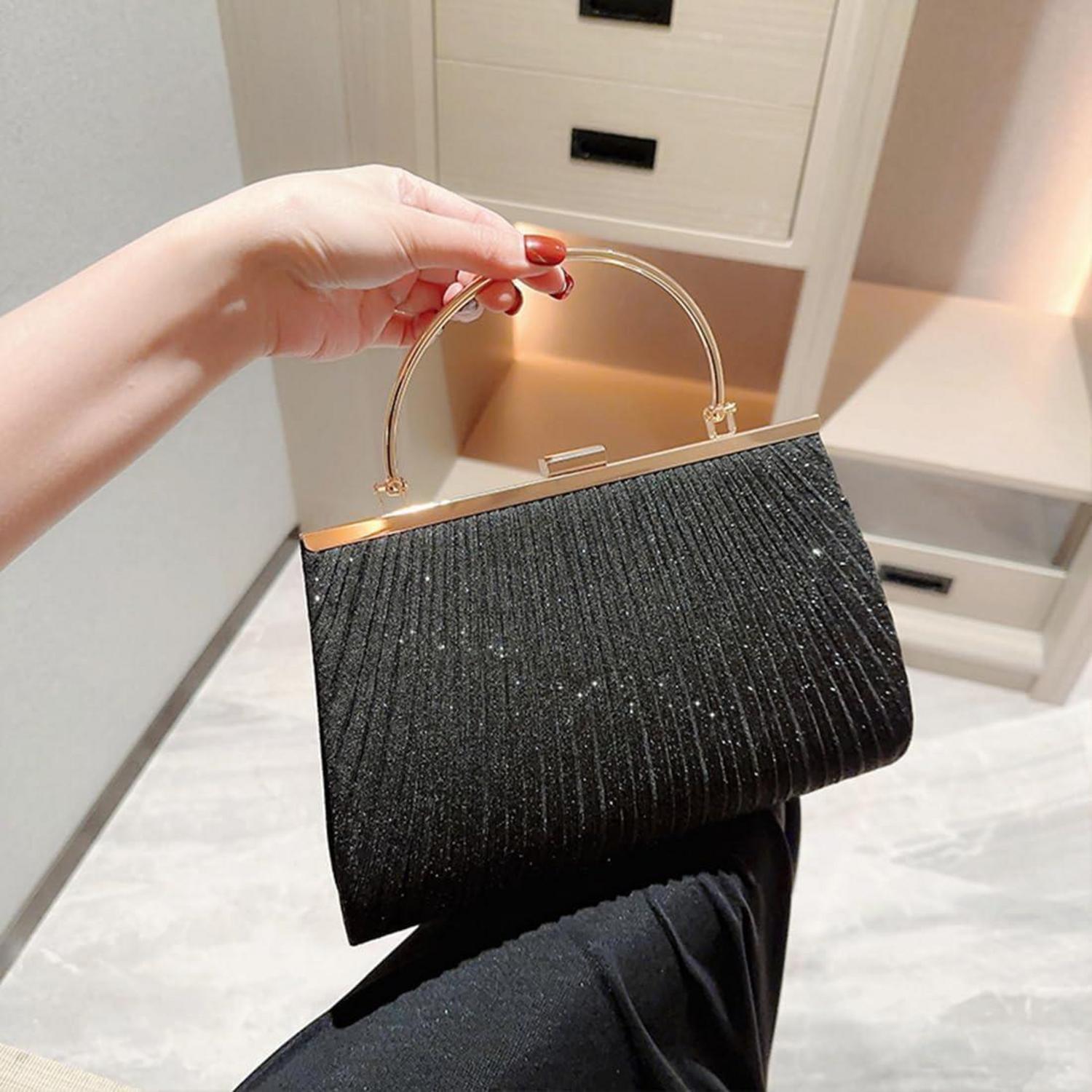 Kleine Glitzer Clutch Tasche für Hochzeit Party Date Schwarz