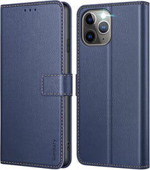Handyhülle iPhone 11 Pro Leder Klapphülle Blau mit Kartenschlitzen