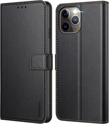 iPhone 11 Pro Hülle Leder Klapphülle Schwarz Magnetverschluss