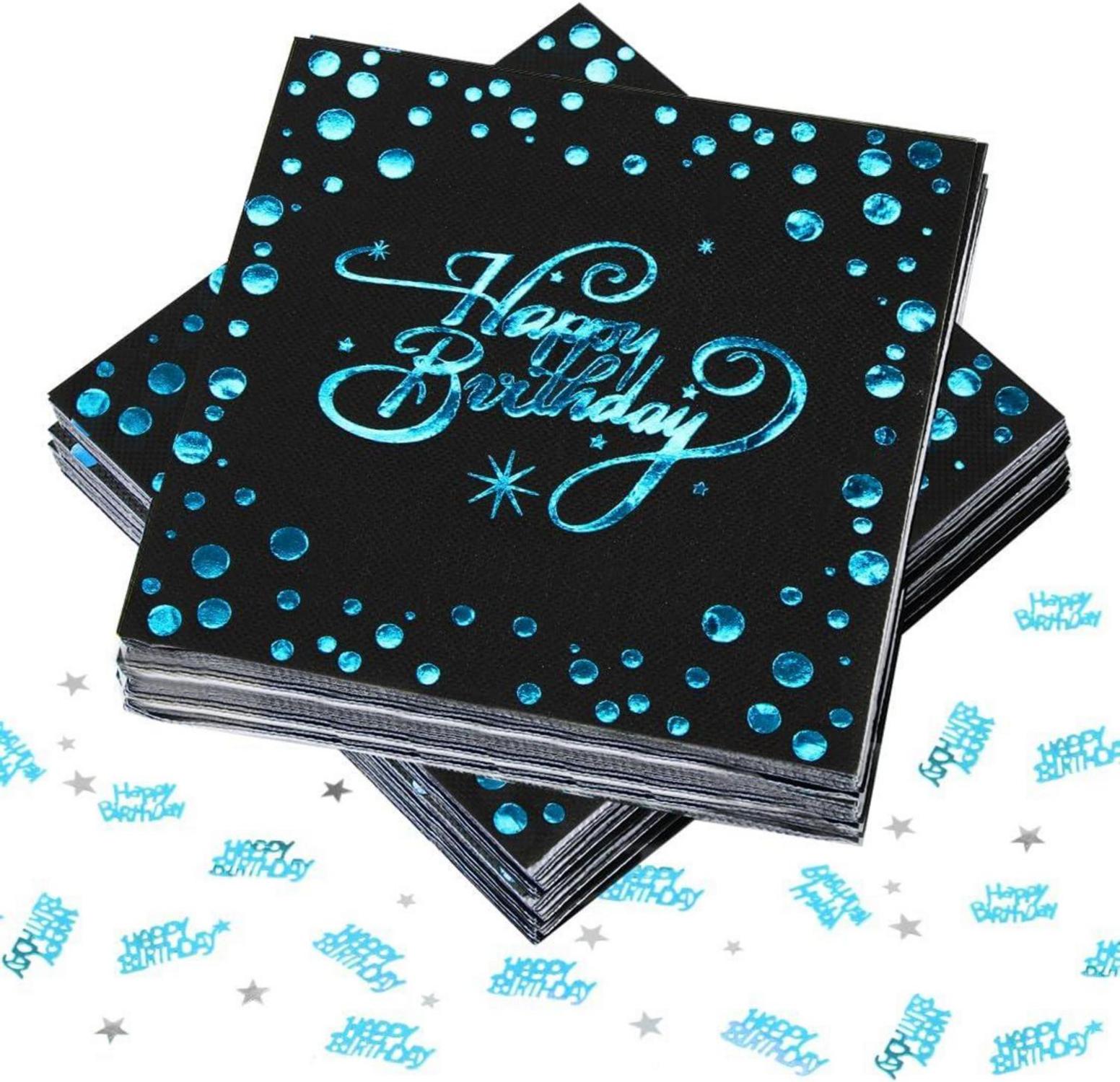 40er Pack Servietten Happy Birthday Schwarz Blau 33x33cm