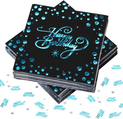 40er Pack Servietten Happy Birthday Schwarz Blau 33x33cm
