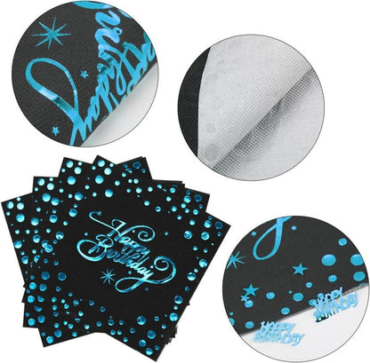 40er Pack Servietten Happy Birthday Schwarz Blau 33x33cm