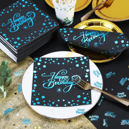 40er Pack Schwarz Blau Happy Birthday Geburtstag Servietten Party Deko