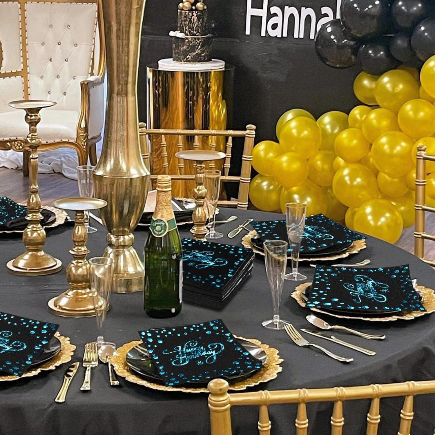40er Pack Schwarz Blau Happy Birthday Geburtstag Servietten Party Deko