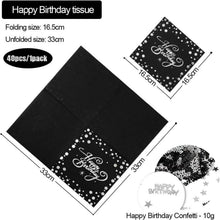40 Stück Servietten Happy Birthday Schwarz Silber 33x33cm