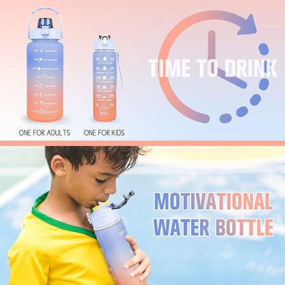 2er Pack Trinkflasche BPA-frei mit Zeitmarkierung und Strohhalm, 3