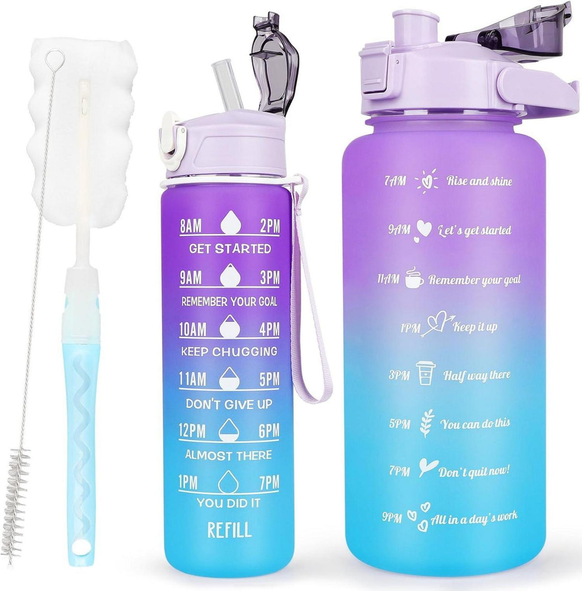 Sport-Trinkflasche mit Zeitmarkierung 2er Pack Lila