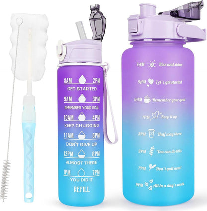 Sport-Trinkflasche mit Zeitmarkierung 2er Pack Lila