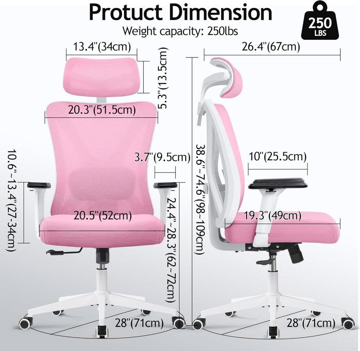 Ergonomischer Bürostuhl mit Verstellbarer Kopfstütze und