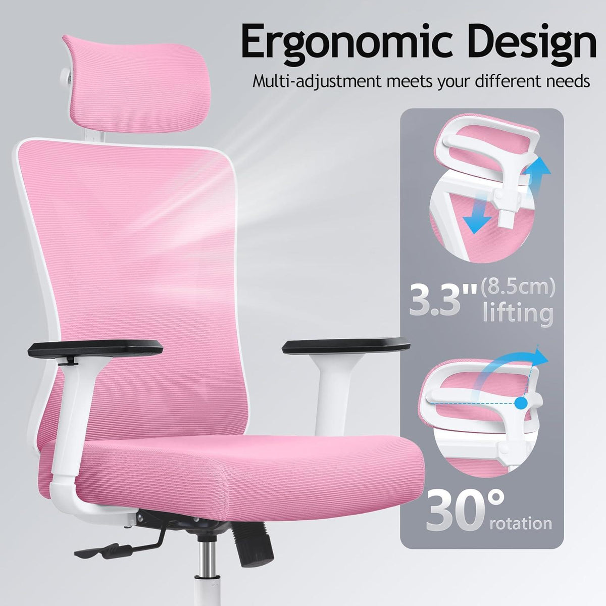 Ergonomischer Bürostuhl mit Schaukelfunktion und Lendenwirbelstütze