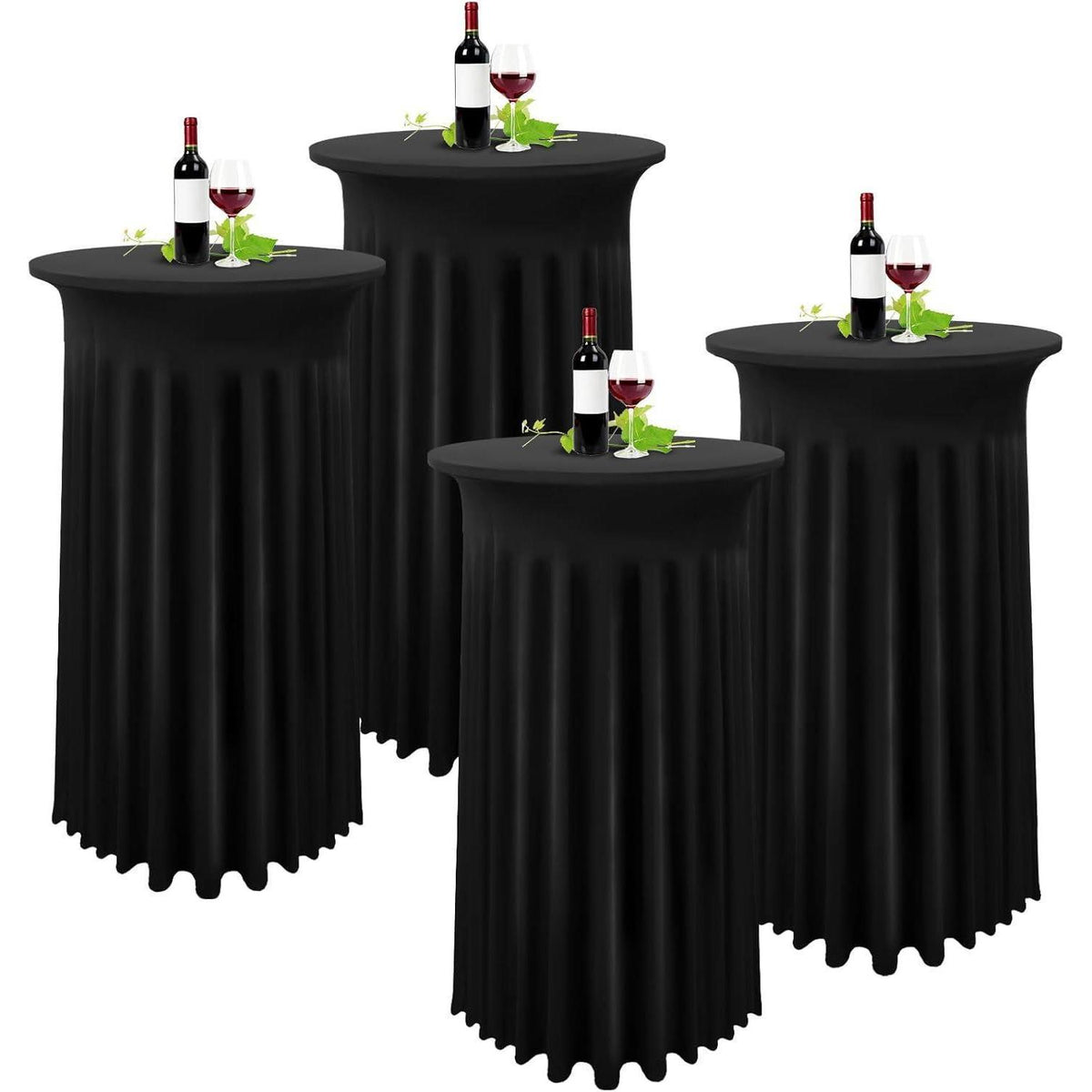 Runde Spandex Tischdecke mit Rock, 80x110cm, Schwarz, 4er Set