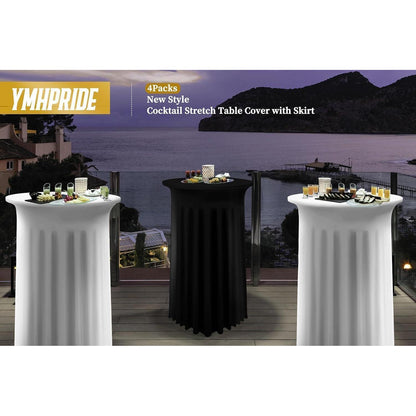 Runde Spandex Tischdecke mit Rock, 80x110cm, Schwarz, 4er Set