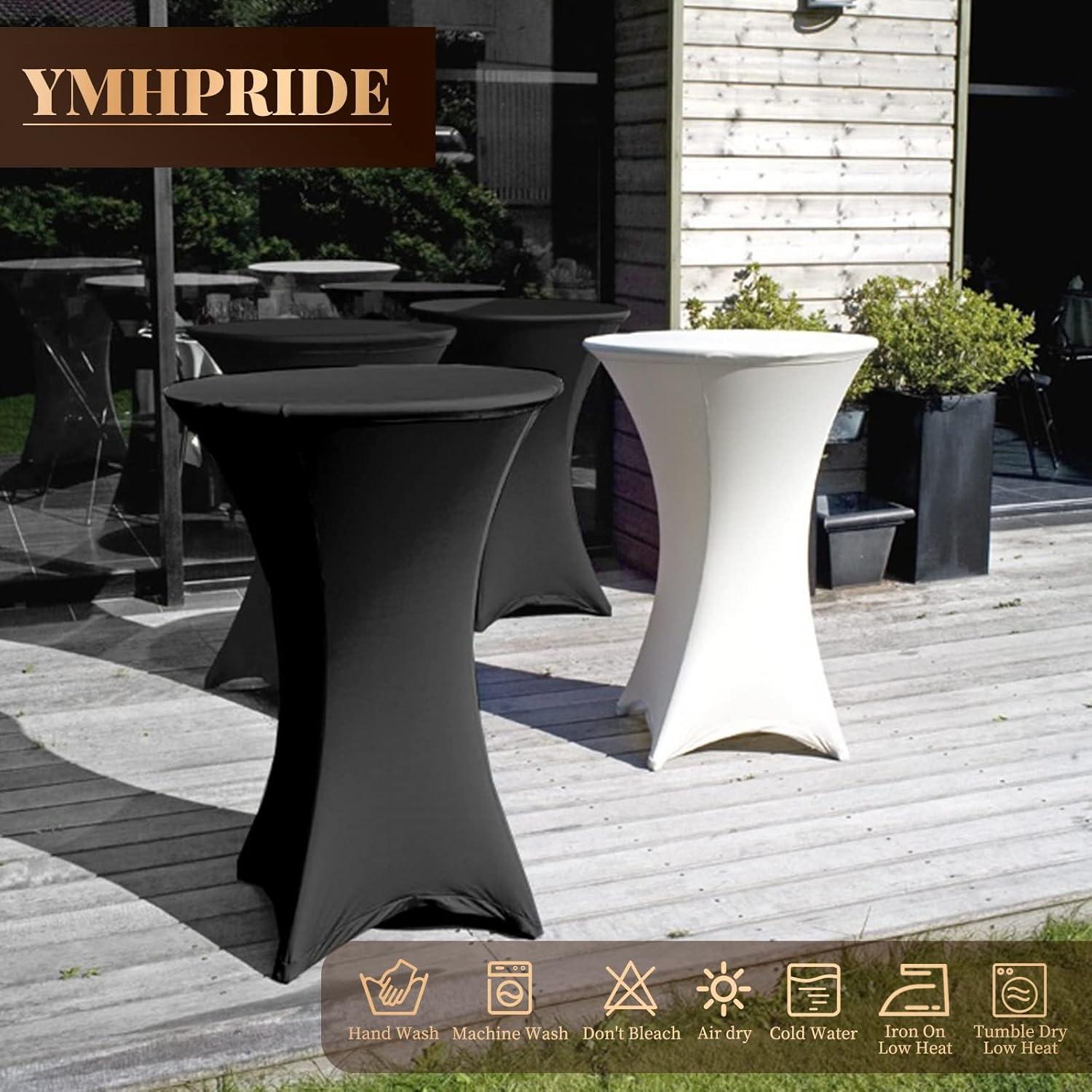 3er-Set Stretch Stehtisch Husse Schwarz Ø 60-65cm Spandex Tischdecke - Hochzeit