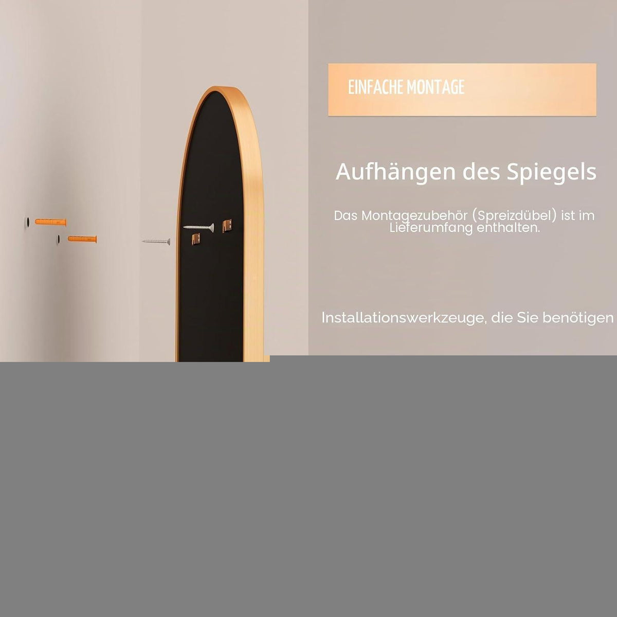 Rundbogen Wandspiegel Gold 90x60cm – Moderner Schminkspiegel für Bad & Co.