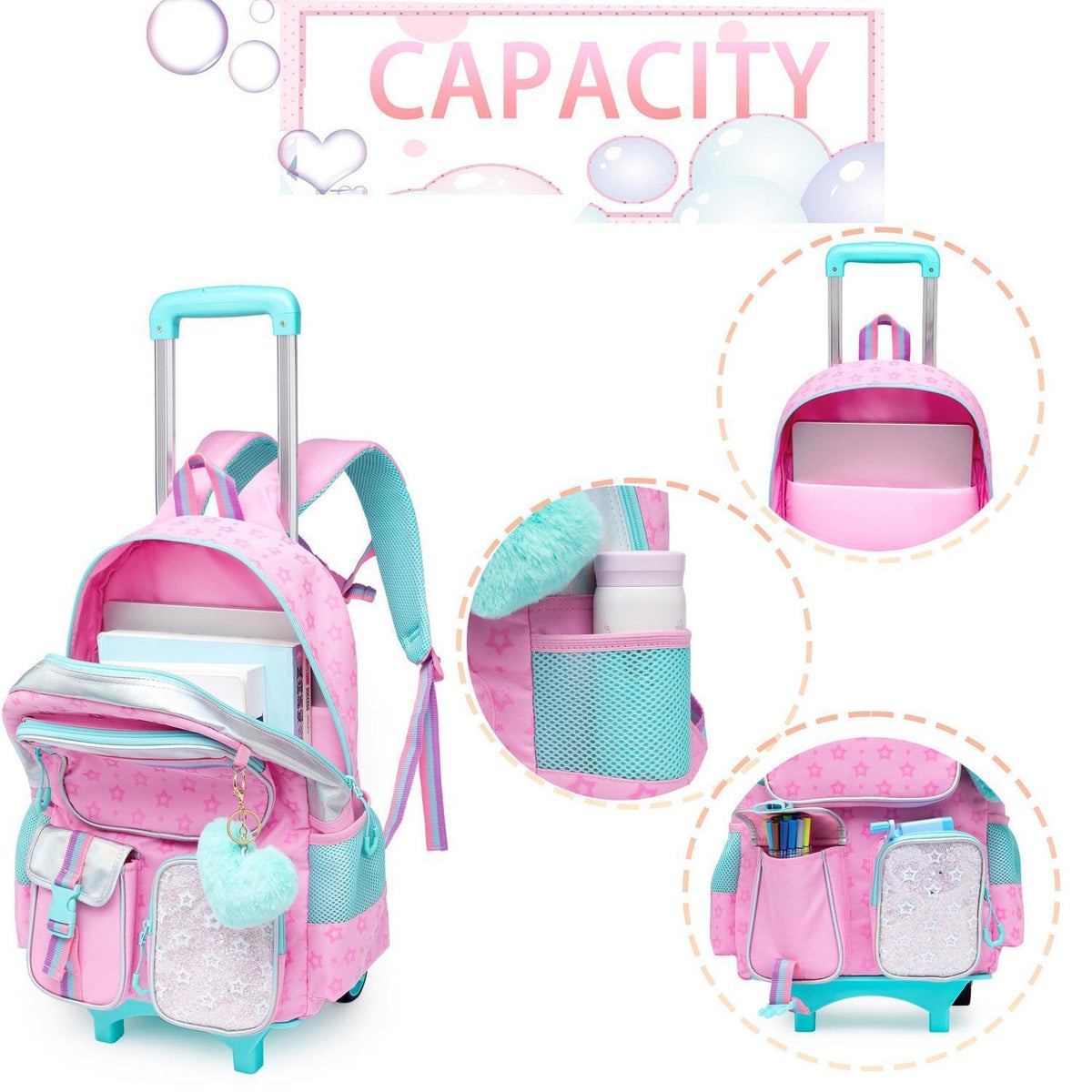 Kinder Trolley Rucksack mit Rollen – Schulranzen für Mädchen