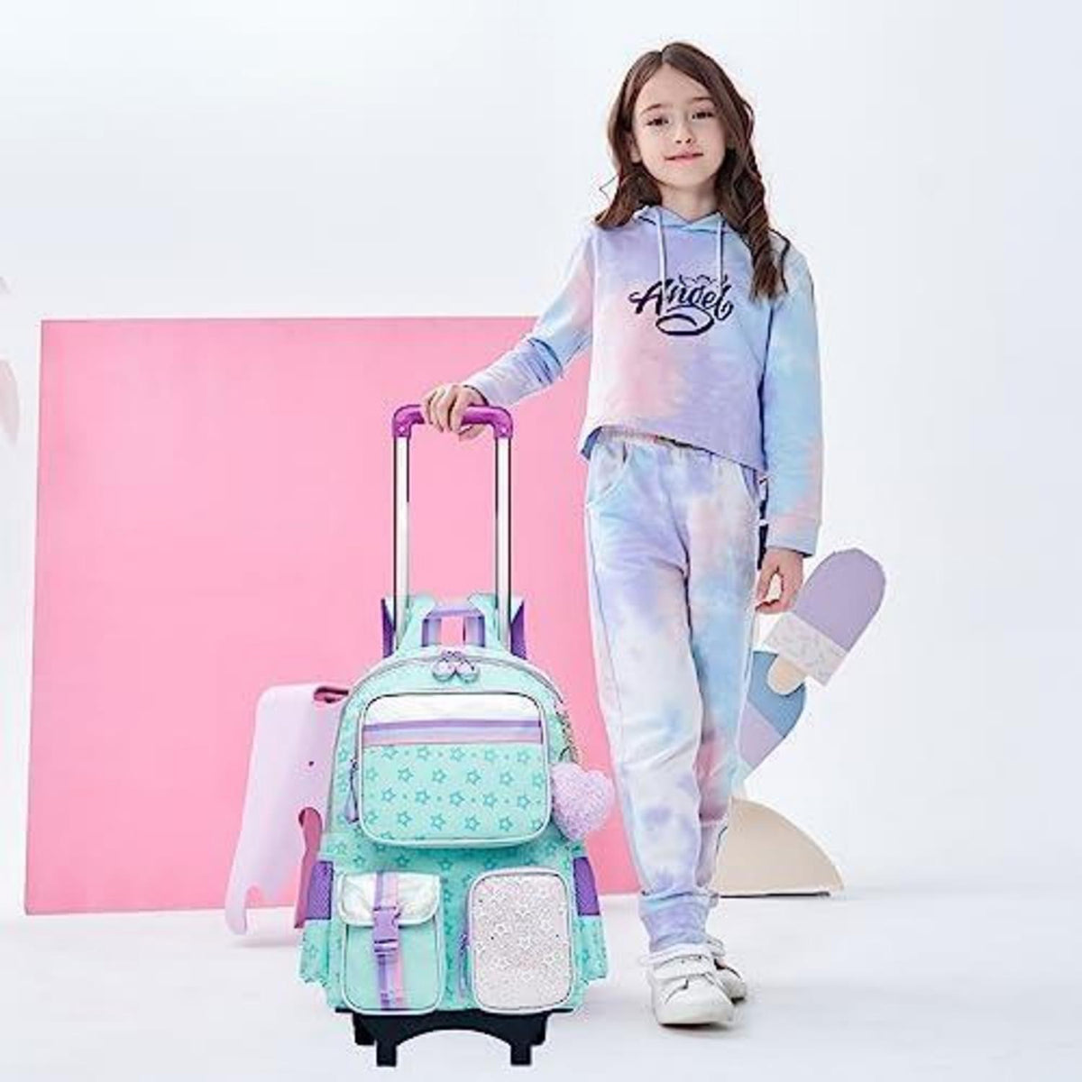 Rollrucksack für Mädchen mit Rädern & Brotdose – 17 Zoll