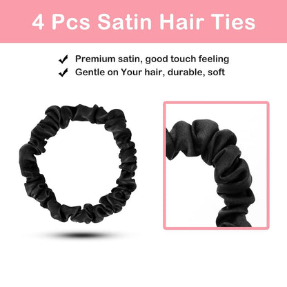 4er Set Seide Schwarz Satin Haargummi Scrunchies kleine Haarschmuck