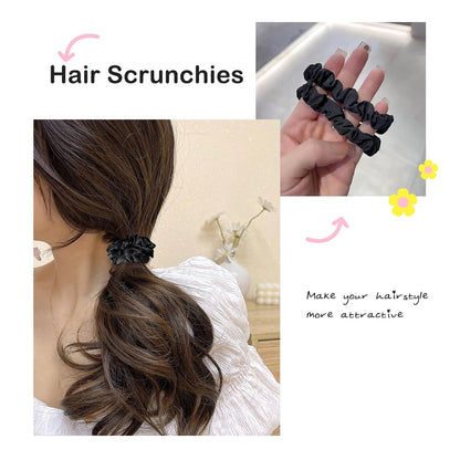 4er Set Satin Haargummi Schwarz Scrunchie Haarschmuck Ringe