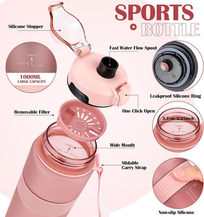 Trinkflasche BPA-frei 1 Liter Sport Auslaufsicher Große Wasserflasche