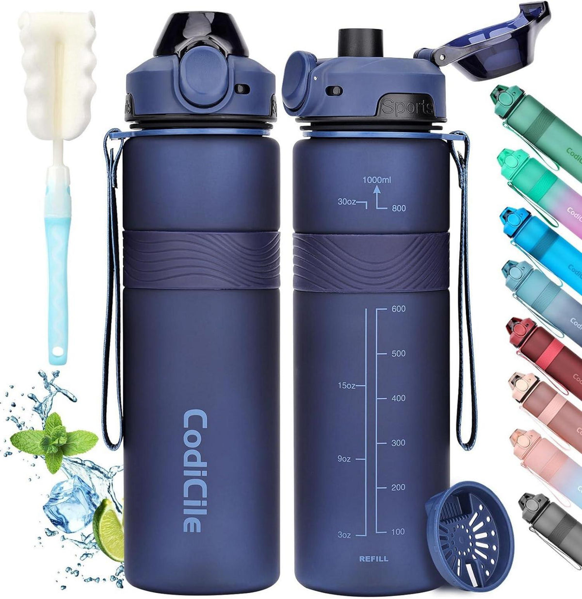Sport Trinkflasche BPA-frei Auslaufsicher 1 Liter Navy Blau