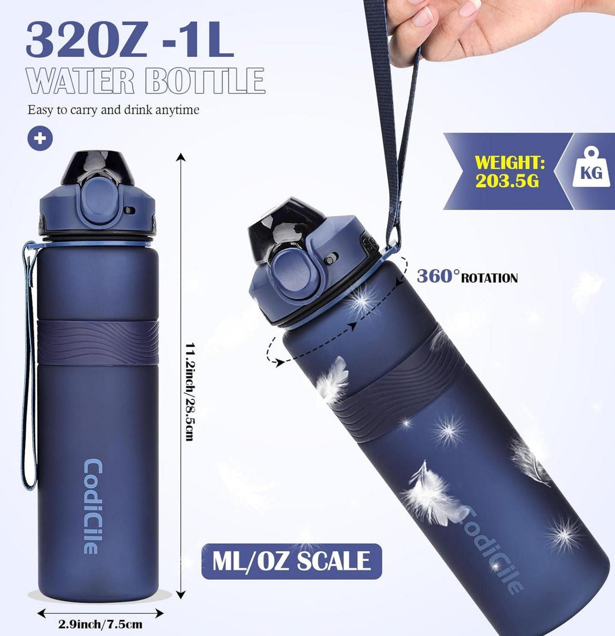 Trinkflasche BPA-frei 1 Liter Sport Auslaufsicher für Fitnessstudio