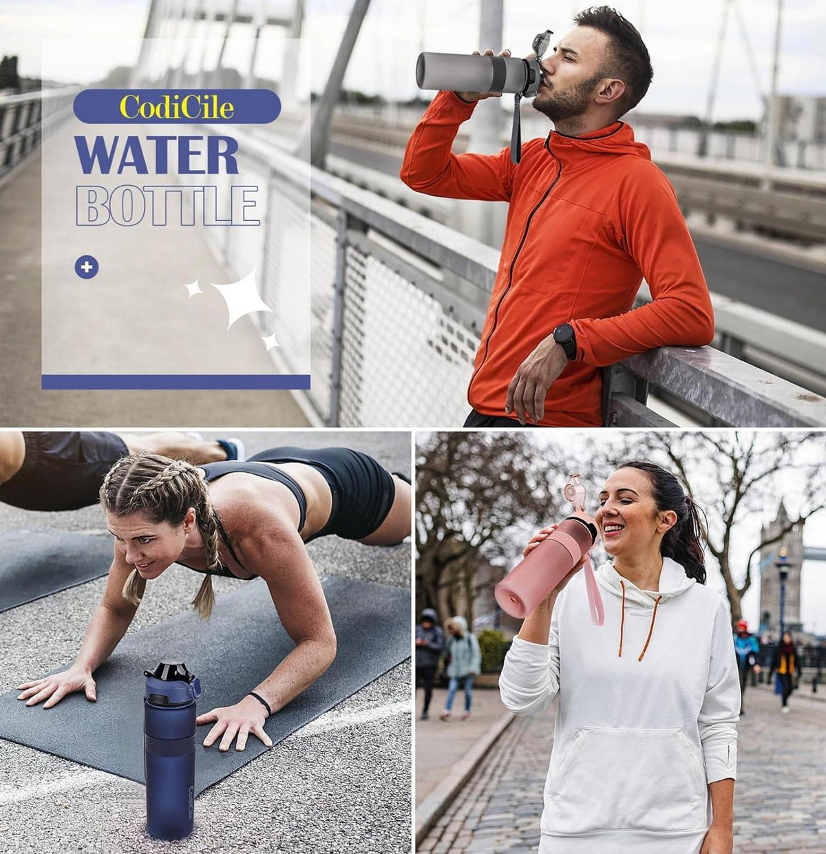 Trinkflasche BPA-frei 1L Sport Auslaufsicher Groß Blau Fitnessstudio