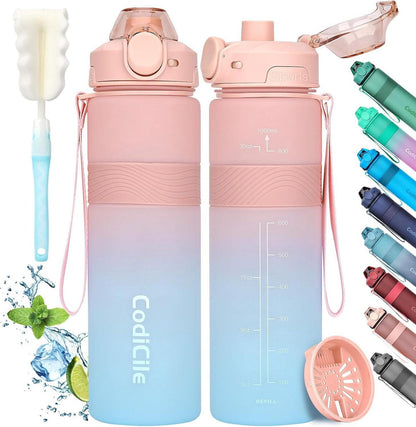 Sport Trinkflasche BPA-frei 1L Auslaufsicher Blue Pink