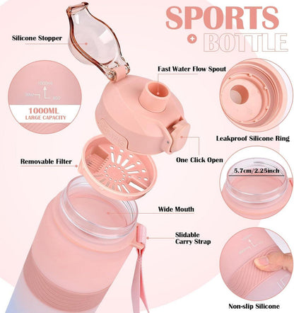 Sport Trinkflasche BPA-frei 1L Auslaufsicher Blue Pink