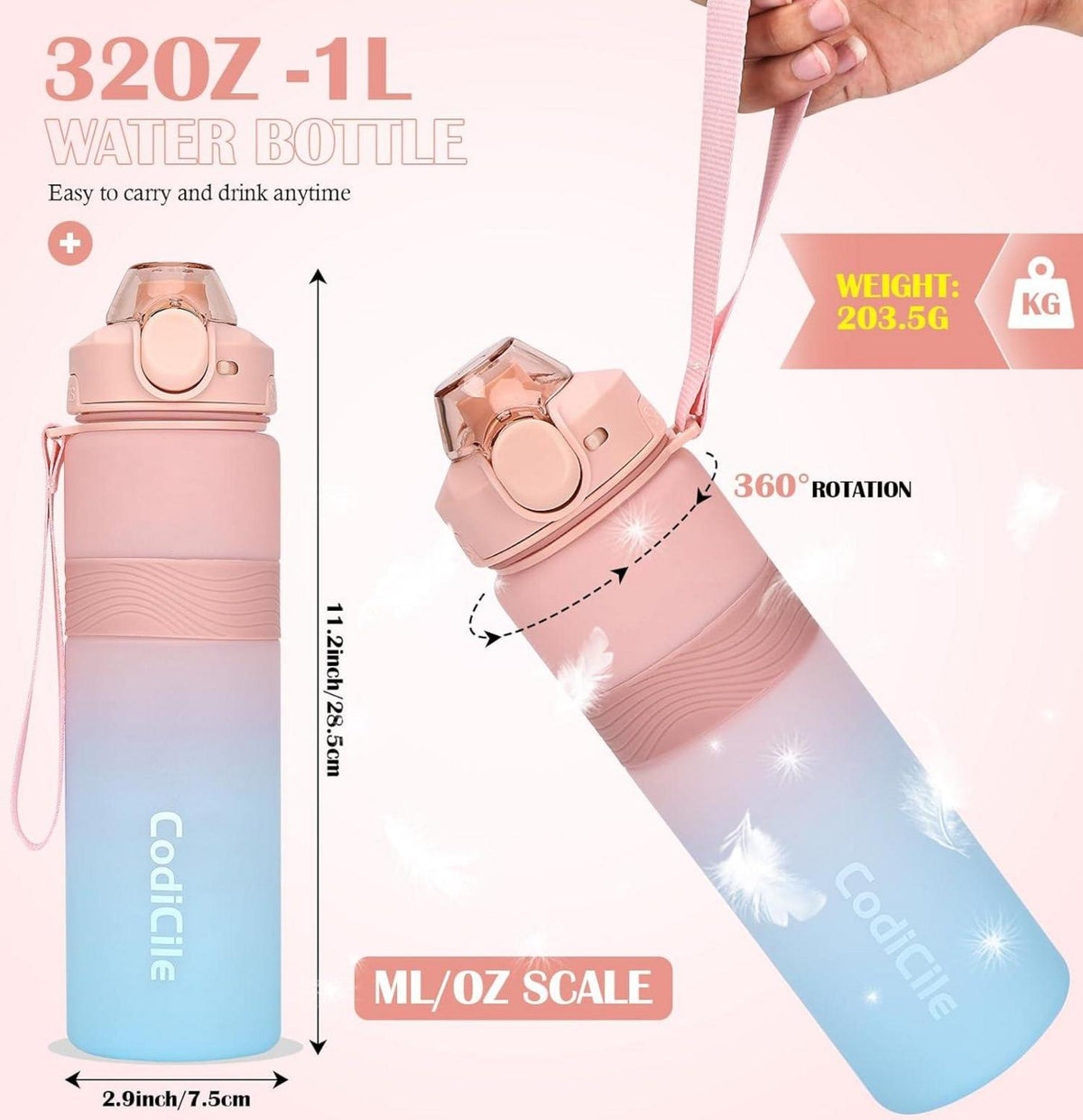 Trinkflasche BPA-frei 1 Liter Sport Auslaufsicher Groß 1L Fitness
