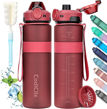 Sport Trinkflasche BPA-frei Auslaufsicher 1L Fitness Büro Reisen Rot