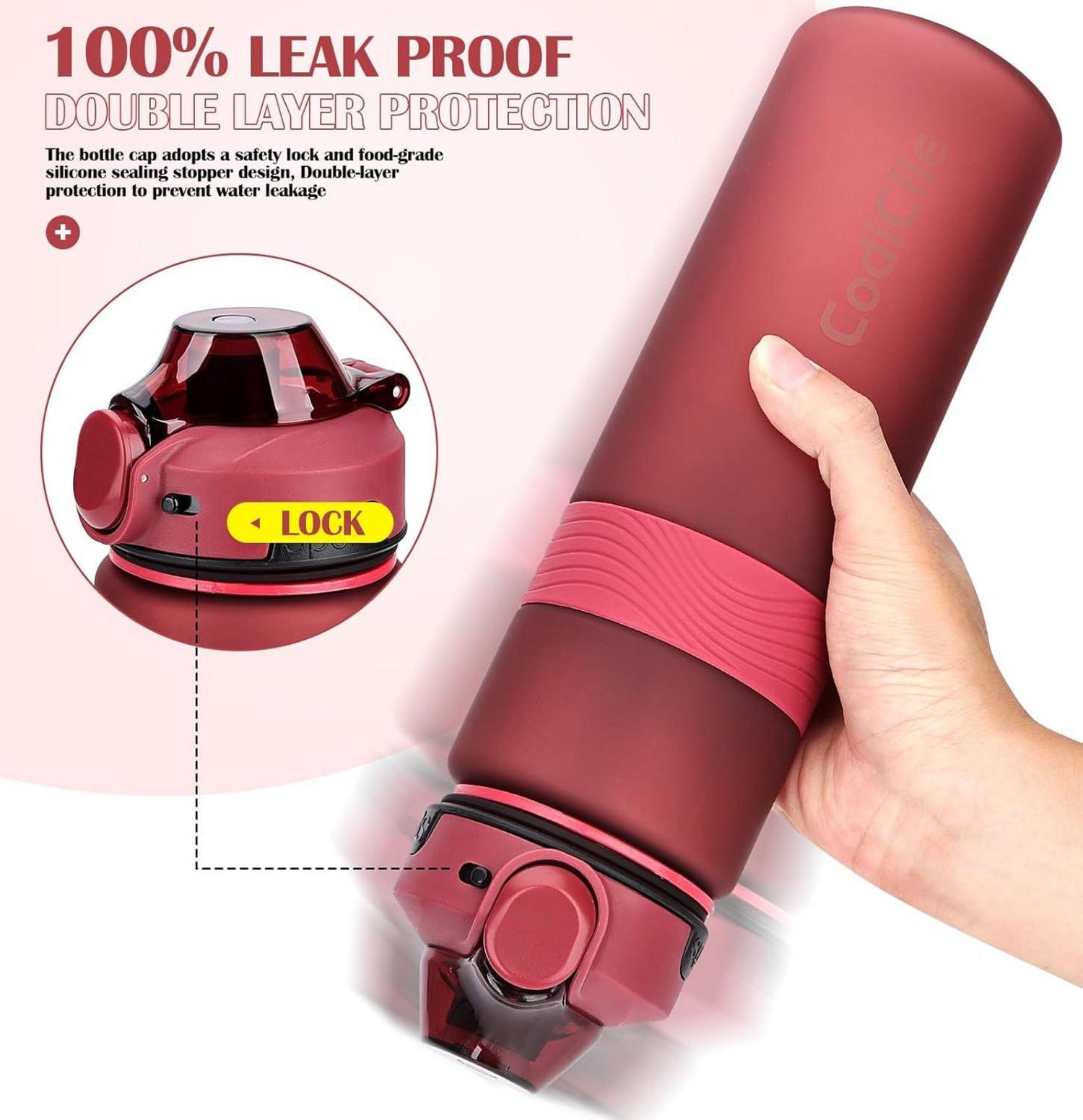 Sport Trinkflasche BPA-frei 1L Auslaufsicher Rot Fitnessstudio Schule Büro Reisen