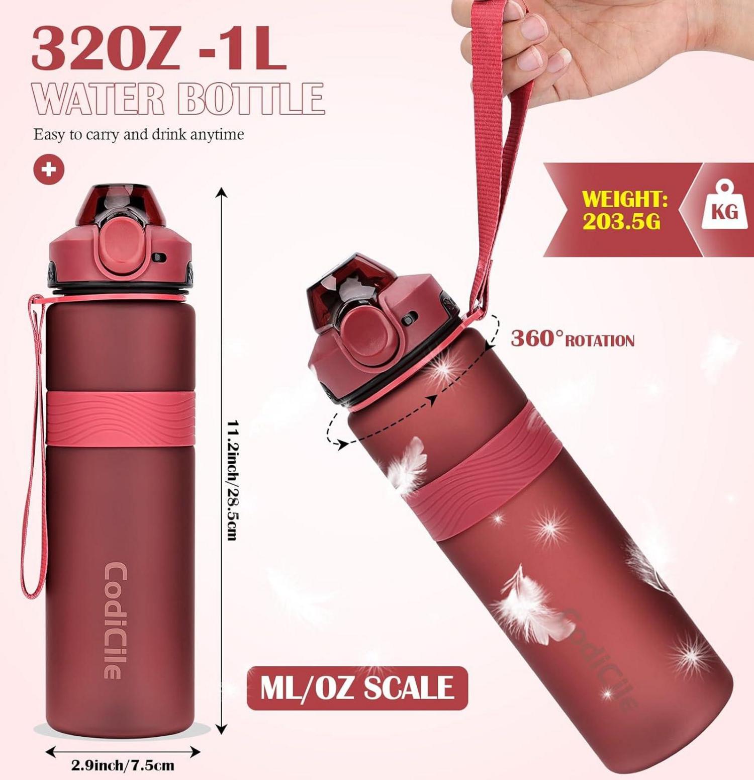 Trinkflasche BPA-frei 1 Liter Sport Auslaufsicher Wasserflasche