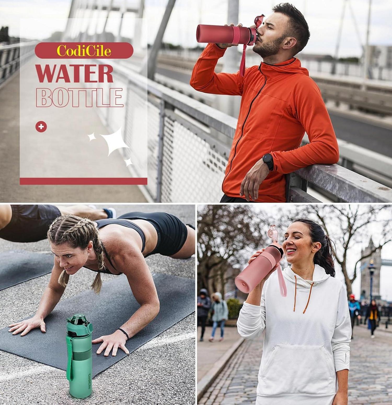 CodiCile Trinkflasche 1L BPA Frei Sport Wasserflasche Auslaufsicher Rot