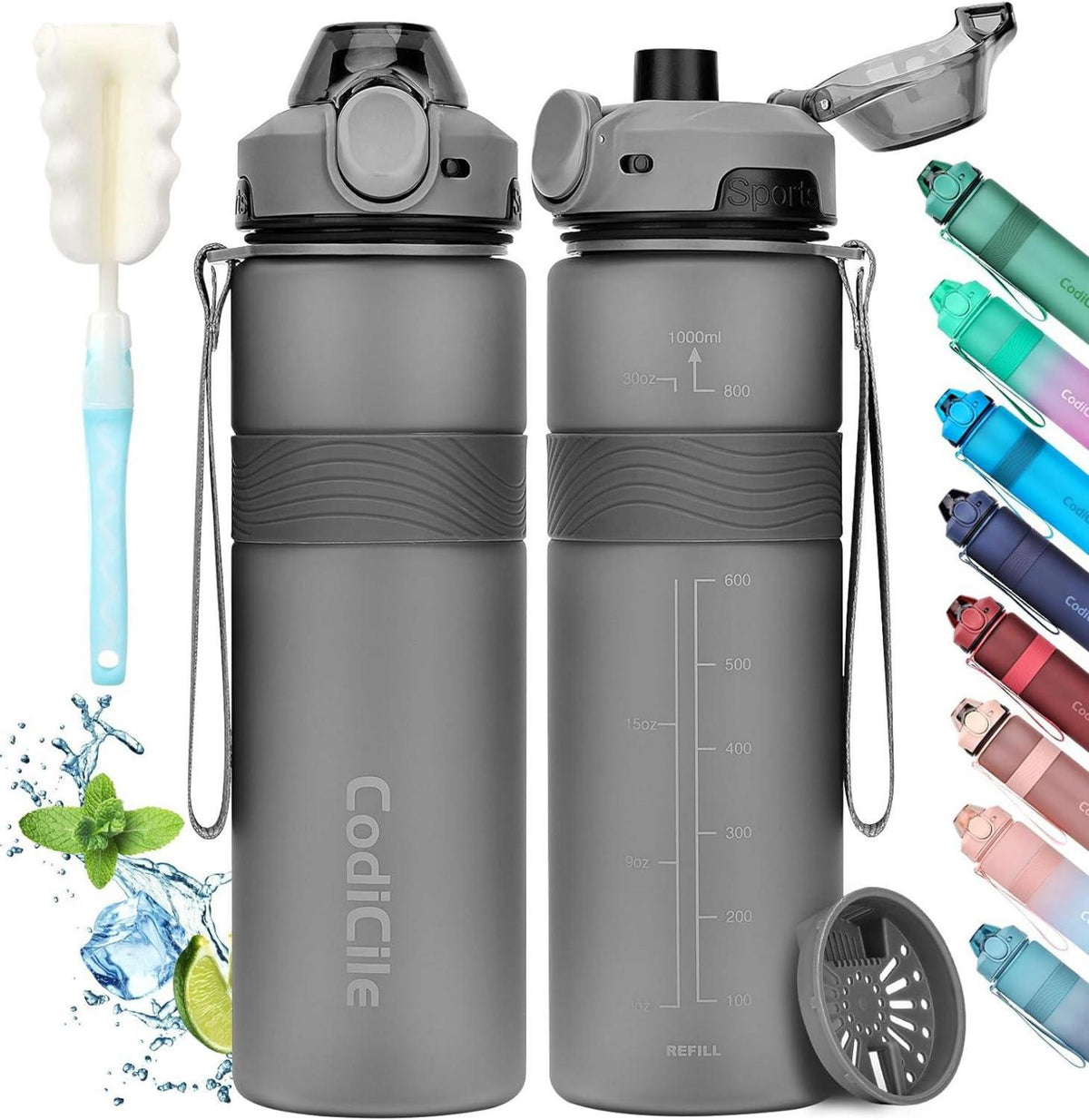 Sport Trinkflasche 1L BPA-frei Auslaufsicher Dunkelgrau